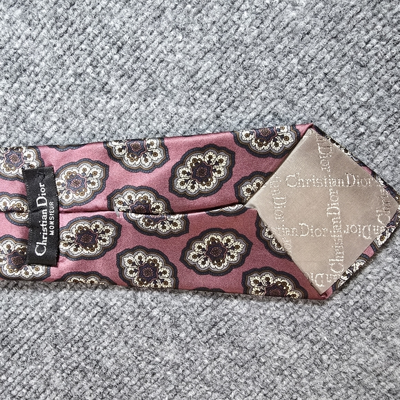 Christian Dior Burgundy Cream Floral Silk Tie Mens Designer Necktie - Picture 4 of 7